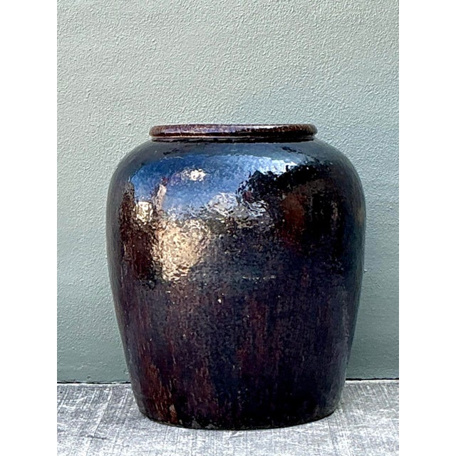 Coffee Vintage Glazed Ceramic Martaban Urn For Sale - Image 8 of 12