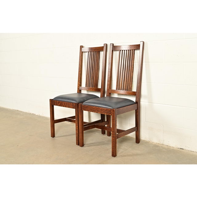 Mission Stickley Mission Oak Arts & Crafts Spindle Back Side Chairs or Dining Chairs | Pair For Sale - Image 3 of 16