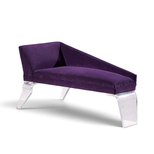 Haziza Mid Century Lucite and Upholstered Sculptural Chaise Lounge Settee This chaise measures: 27.5 wide x 54.25 deep x...