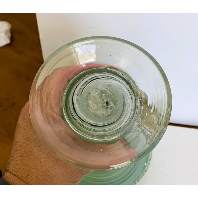 Vintage Murano Green Swirl Hand-Blown Glass Vase With Clear Rigaree Beading, Italy, C. 1980s For Sale - Image 12 of 14