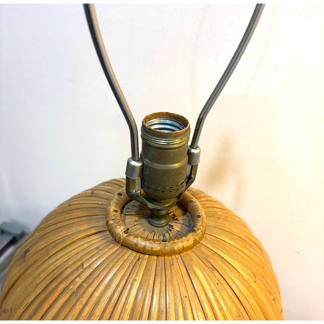 1960s-70s Gabriella Crespi style rattan globe lamp. Some minor fading to rattan throughout as shown but otherwise...
