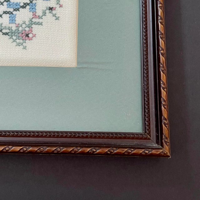 Mid 20th Century Mid-Century Framed Cross Stitch Flowers & Butterflies Textile Art For Sale - Image 5 of 7