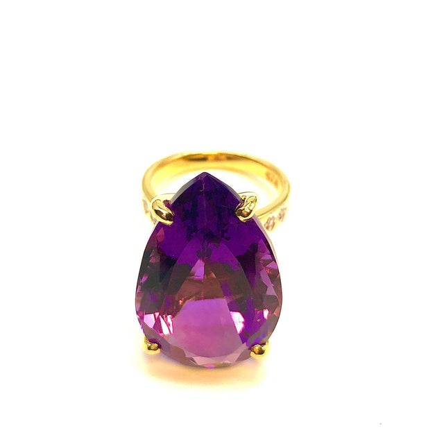 Bochic "Capri" Natural Pear Shape Amethyst & Diamond Set In 18K Gold & Silver For Sale - Image 17 of 18
