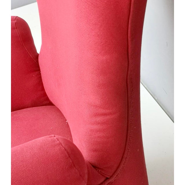 Vintage Red Cotton Wingback Armchair with Brass Feet, Italy For Sale - Image 9 of 11
