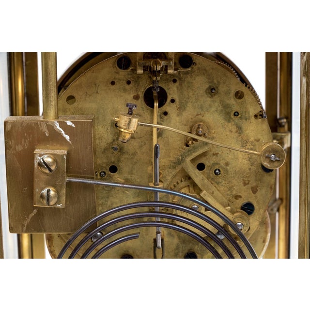 Metal Antique Four-Glass Brass Crystal Regulator Mantel Clock For Sale - Image 7 of 8