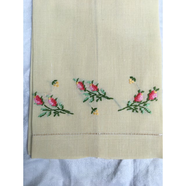 American Antique Lemon Yellow Embroidered Linen Hand Towel For Sale - Image 3 of 7
