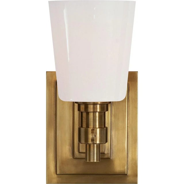 Modern Thomas O'Brien for Visual Comfort Signature Bryant Single Bath Sconce in Hand-Rubbed Antique Brass with White Glass For Sale - Image 3 of 4
