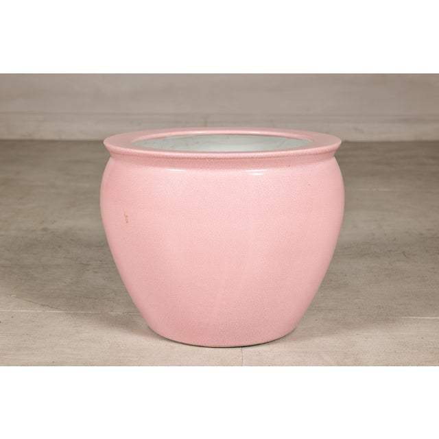 Vintage Chinese Pink Crackle Glazed Ceramic Planter, Medium Size For Sale - Image 10 of 14
