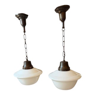Vintage School House Pendant Hanging Light Fixtures - a Pair For Sale