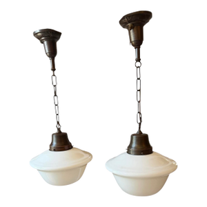Vintage School House Pendant Hanging Light Fixtures - a Pair