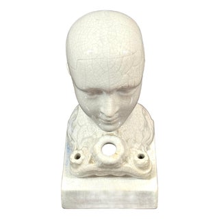 19th Century Staffordshire Creamware Phrenology Head Inkwell, Stamped “55” For Sale