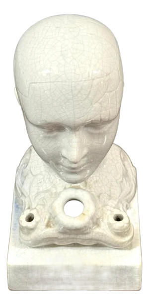 19th Century Staffordshire Creamware Phrenology Head Inkwell, Stamped “55”
