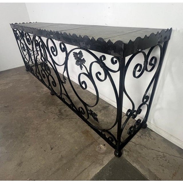 Spanish Wrought Iron Console W/ Sectioned Slated Top C. 1920 For Sale - Image 4 of 16