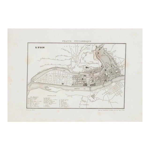 Unknown, Map of Lyon, Etching, 19th Century For Sale