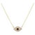 Art Deco Modern Chic 14k Yellow Gold Blue Sapphire Diamond Halo Evil Eye Necklace For Sale - Image 3 of 10
