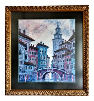 Venice Sunset a Cityscape Serigraph by Ukrainian Born American Artist Anatole Krasnyansky