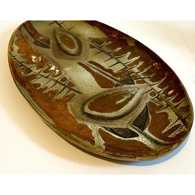 Brown Mid 20th Century Large Hand Painted Abstract Ceramic Platter Stamped Madoura Plein Feu Brutalist For Sale - Image 8 of 16