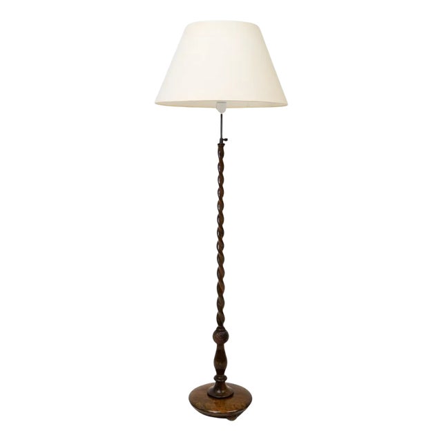 Art Deco Organic Swirl Floor Lamp in Stained Birch, Sweden, 1940s For Sale