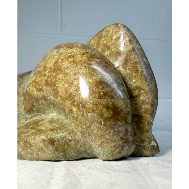 Antique Signed Carved Soapstone Eva Itulu Canadian Seal Eskimo Sculpture Inuit For Sale - Image 4 of 16