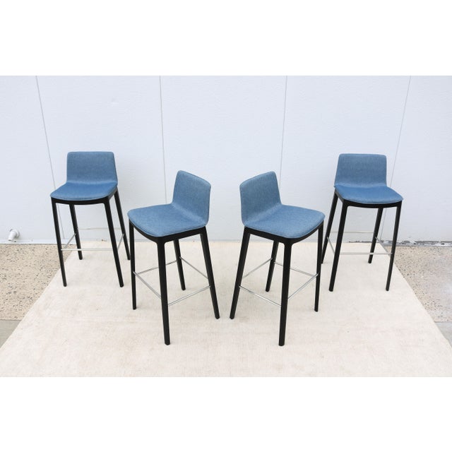Wood Minimalist Piergiorgio Cazzaniga for Andreu World Flex Bar Stools - Set of 4 For Sale - Image 7 of 18
