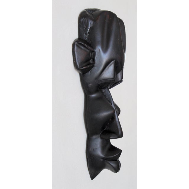 African Vintage African Abstract Wood Wall Sculpture – Hand-Carved Black Modernist Tribal Art Face For Sale - Image 3 of 10