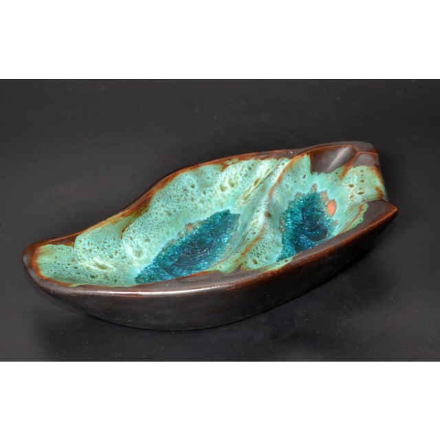 1960s Pottery Ceramic Decorative Bowl Brown and Turquoise Vide Poche Blue Mineral 1960 For Sale - Image 5 of 13