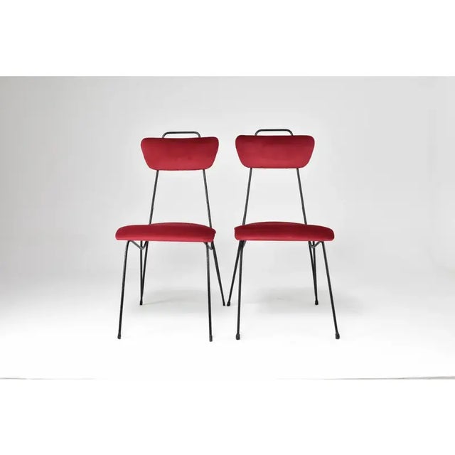 Red French Midcentury Metal and Velvet Chair, 1950s For Sale - Image 8 of 12