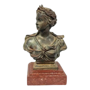 Classical Bronze Female Bust on Red Marble Base