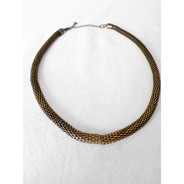 1980s Vintage 1980s Mesh Collar Necklace, Antique Bronze-Tone For Sale - Image 5 of 11