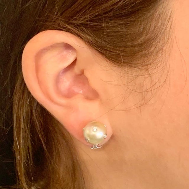 Diamond South Sea Pearl Earring 14 Karat Certified For Sale - Image 10 of 13