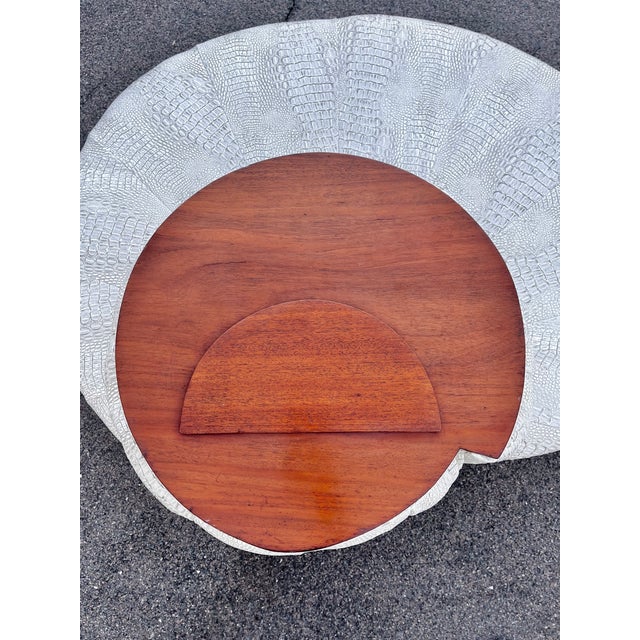 Mid Century Modern Tufted Snakeskin Nautilus Settee Coin Sofa With Wood Top For Sale In Tampa - Image 6 of 18