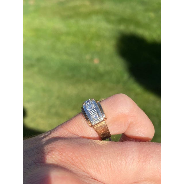 The Lodore: Gentlemen's 14K Two Tone Gold Diamond Ring. Crafted in solid yellow gold, this ring features 3 diamonds bead...