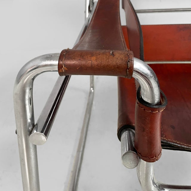 Italian Modern Burgundy Leather Wassily Armchair by Marcel Breuer for Gavina, 1960s For Sale - Image 14 of 18