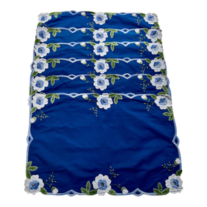 Vintage Set of 6 Royal Blue & White Floral Madeira Cotton Placements