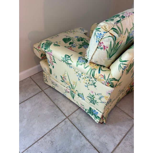 Yellow Late 20th Century Henredon Custom Yellow Floral Chintz Upholstered Armchair With Ottoman For Sale - Image 8 of 16