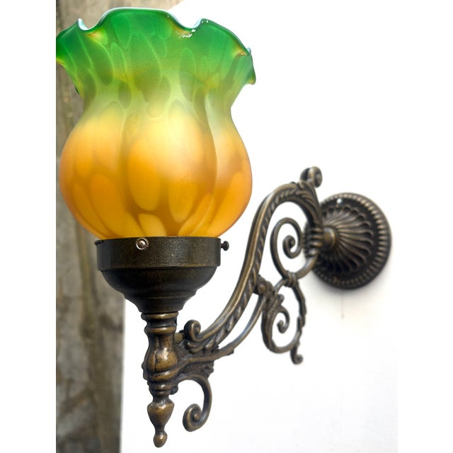 French Brass and Glass Wall Lamps, 1960s, Set of 2 For Sale - Image 4 of 11