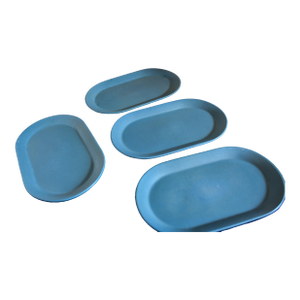 1970s Set of 4 Bennington Potters Vermont Blue Oval Snack Plate — #1633 — David Gil — Mid Century Modern Studio Pottery