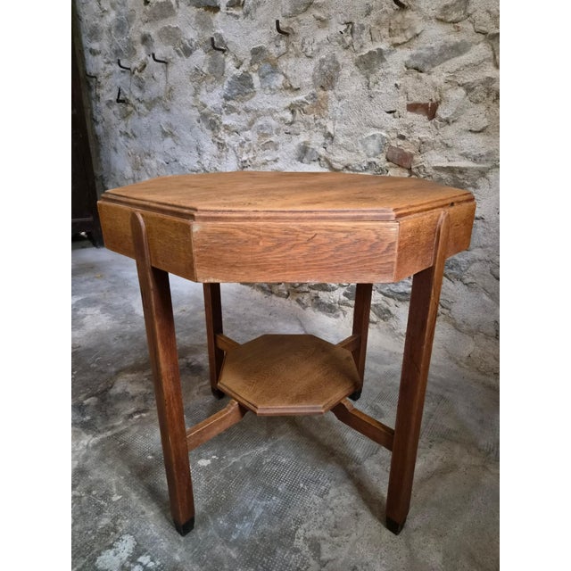 Antique Art Deco Amsterdam School Oak Side Table, 1935 For Sale - Image 9 of 17