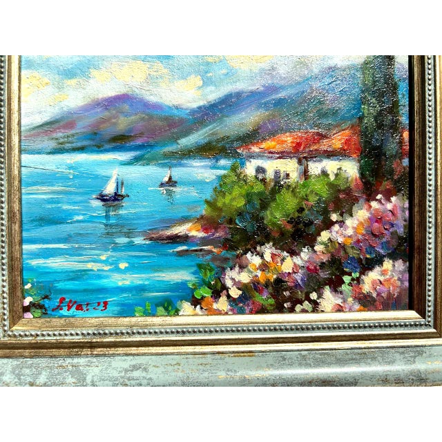 Blue Framed Seascape Coast Oil Original Painting Contemporary by Valeriya Serova For Sale - Image 8 of 13