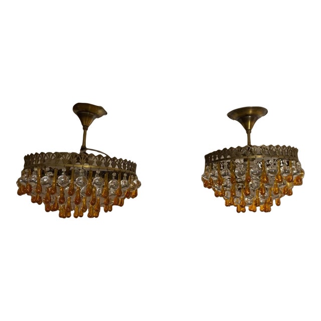Vintage Ceiling Lamps in Murano Glass, 1950s, Set of 2 For Sale