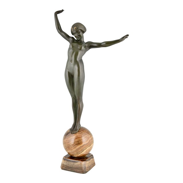 Maurice Guiraud Rivière, Nude, Ball Dancer Balance, 1925, Bronze on Marble Base For Sale - Image 3 of 13