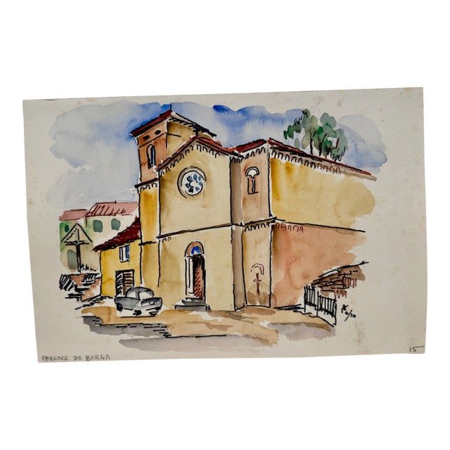 Henry Emil Salloch Original Watercolor on Paper Fornace, Italy. 1970. For Sale