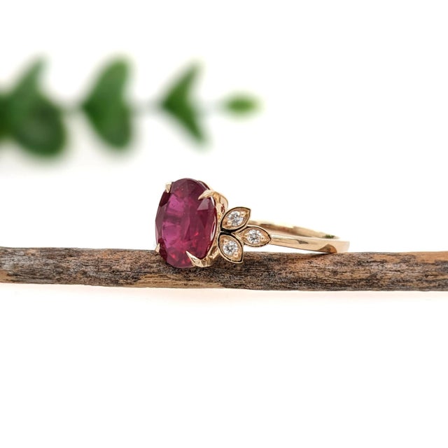 4ct Ruby Ring With Earth Mined Diamond Accents in Solid 14k Yellow Gold For Sale - Image 4 of 6
