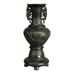 Antique Chinese Carved Hard Stone Double Handle Urn in Relief with Dragons, Circa 1920