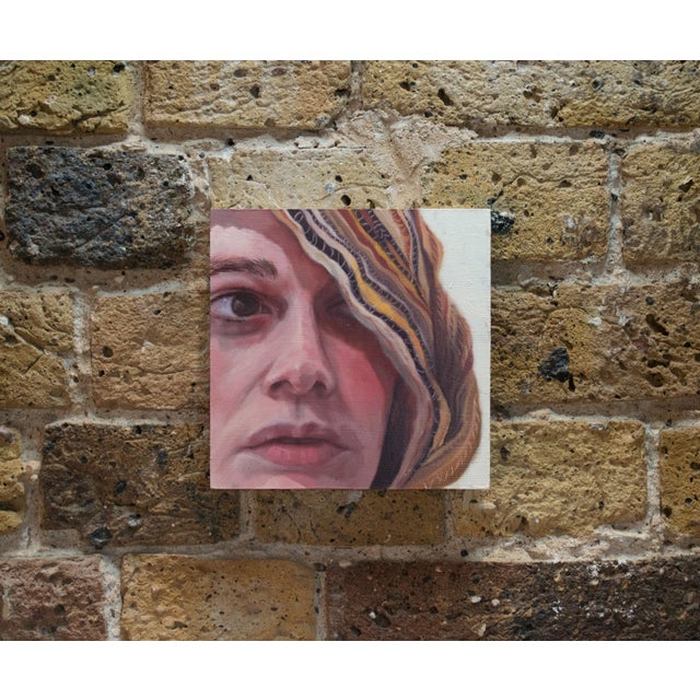The Sun's Shade by Shaina Craft | Oil on wood panel close-up of a person's eye and face For Sale - Image 4 of 5