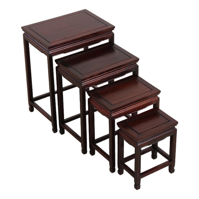 Vintage Chinese Set of 4 Stack Rosewood Nesting Tables For Sale