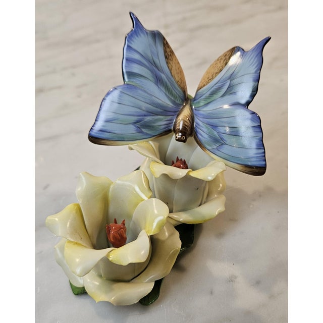 1980s 2 Beautiful Herend Butterfly and Flower Figurines For Sale - Image 11 of 17