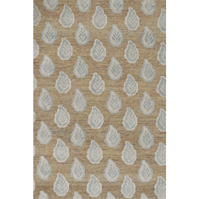 Rug & Kilim’s Modern Block Print Rug in Beige with White and Blue Floral Pattern - 6x9 For Sale In New York - Image 6 of 7