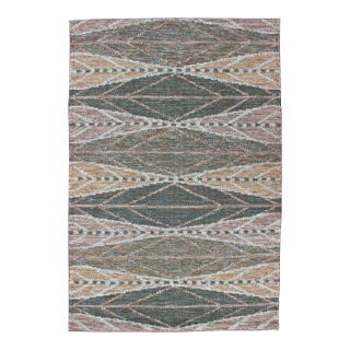 Keivan Woven Arts Scandinavian Flat-Weave Rug With Brown and Green 3'2 X 4'11 For Sale