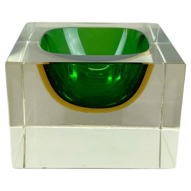 Murano Green Glass Sommerso Block Cube Ashtray from Flavio Poli, Italy, 1970s For Sale - Image 18 of 18
